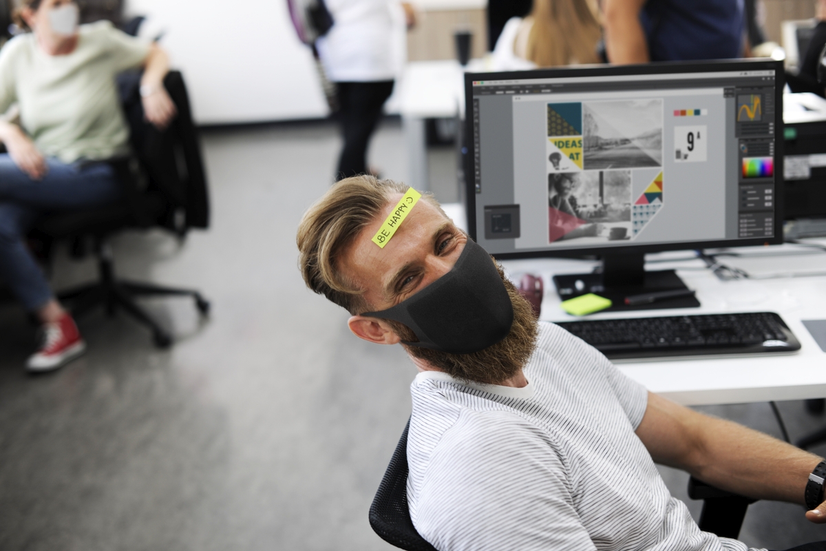 Employee in new normal wearing mask